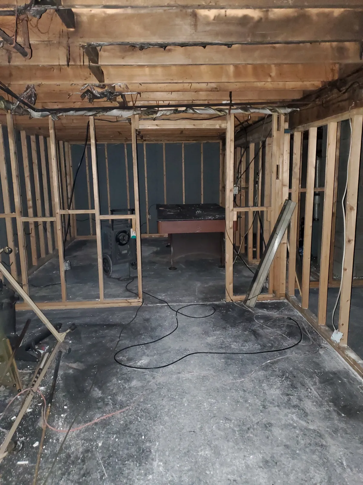 Interior demolition and exposed framing